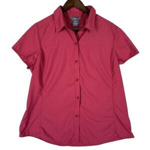 Rei Short Sleeve Button Up Hiking Shirt Red Outdoors UPF 40 Lightweight Sz Large